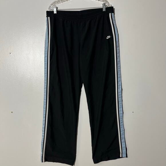 Vintage Nike Y2K Black/Blue Stripe Baggy Nylon Track Pants Mens Size Large - Picture 1 of 7